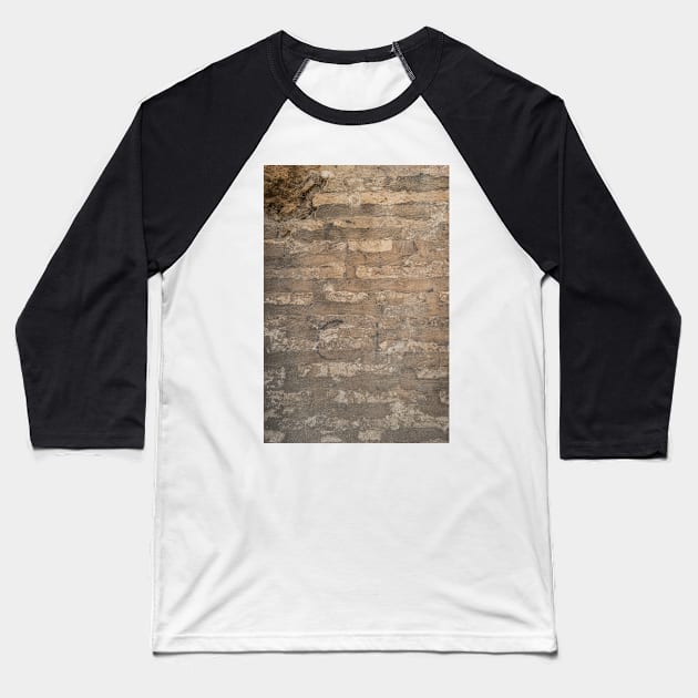 Old brick wall with cracks and scratches. Brick wall background. Distressed wall with broken bricks texture. House facade. Baseball T-Shirt by AnaMOMarques